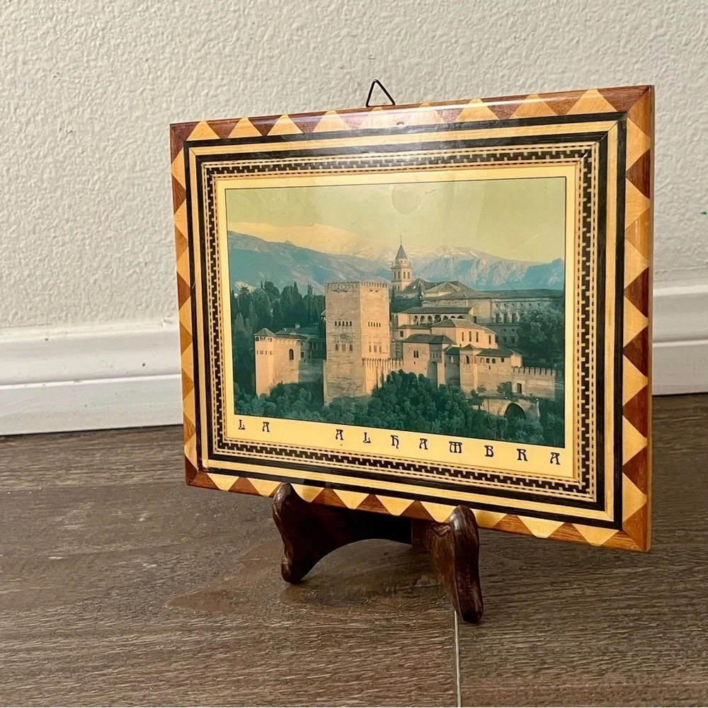 Wooden plaque Alhambra palace Granada, Spain 7/9 inch